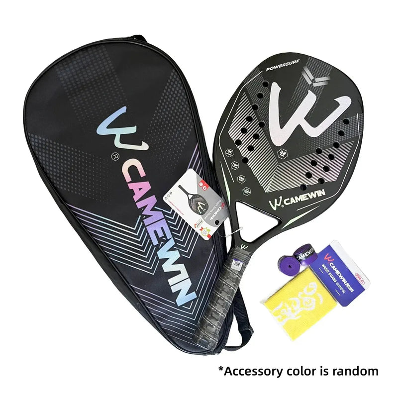 Racket Beach Tennis Camewin 3K Holographic Full Carbon Fiber Frame Feminino Masculina Kit Rude Surface Treatment Beginner