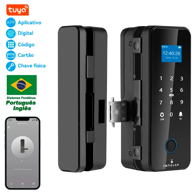 Tuya APP Glasses Fingerprint Lock Bluetooth Smart Glass Door Biometric Electronic Door Lock 13.56Mhz RFID Remote Control Unlock