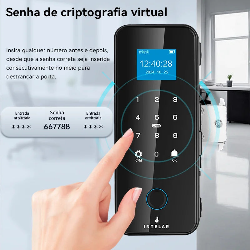 Tuya APP Glasses Fingerprint Lock Bluetooth Smart Glass Door Biometric Electronic Door Lock 13.56Mhz RFID Remote Control Unlock