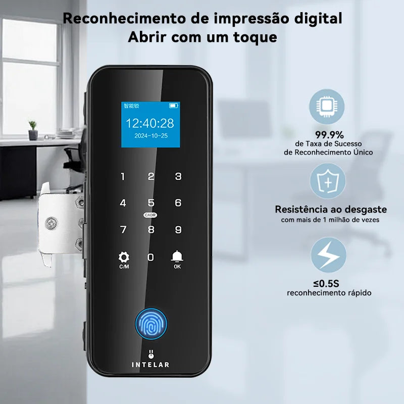 Tuya APP Glasses Fingerprint Lock Bluetooth Smart Glass Door Biometric Electronic Door Lock 13.56Mhz RFID Remote Control Unlock