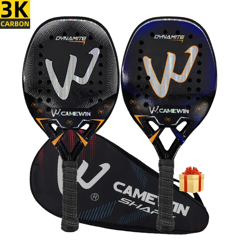The new 3k carbon Beach tennis racket Full carbon fiber rough surface With protective bag outer grip wrist care gift CAMEWIN